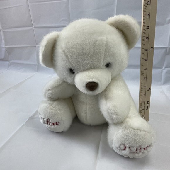 JS Toys White Teddy Bear 12" Plush Embroidered I Love You Paws Stuffed Animal - Picture 6 of 8